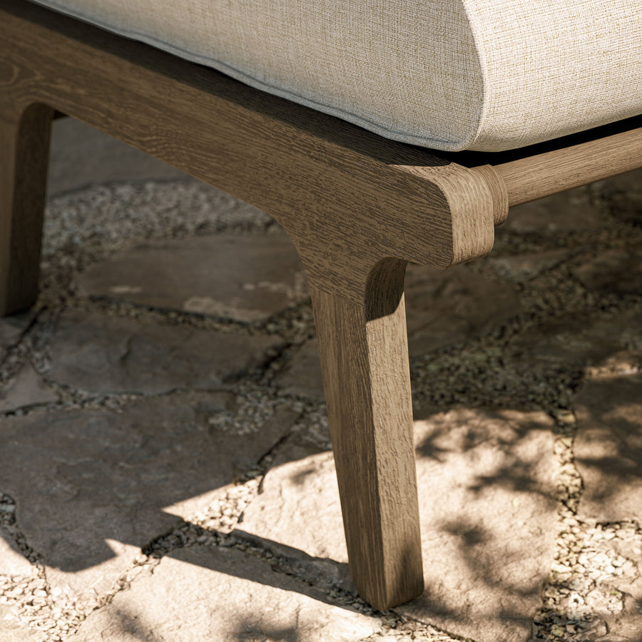 Lark Outdoor Patio Teak Ottoman in Weathered Gray Pebble