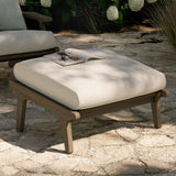 Lark Outdoor Patio Teak Ottoman in Weathered Gray Pebble