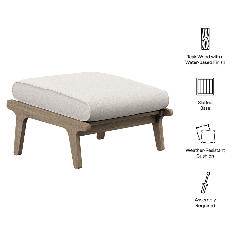 Lark Outdoor Patio Teak Ottoman in Weathered Gray Pebble