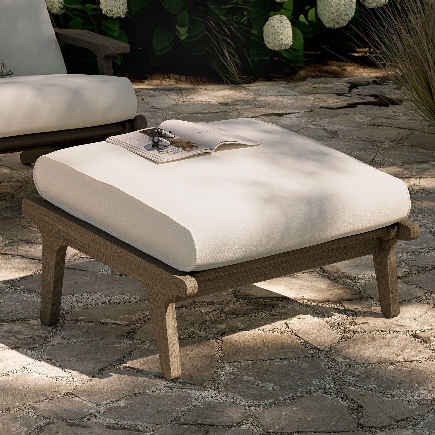 Saratoga Outdoor Patio Teak Ottoman by Furniture For America