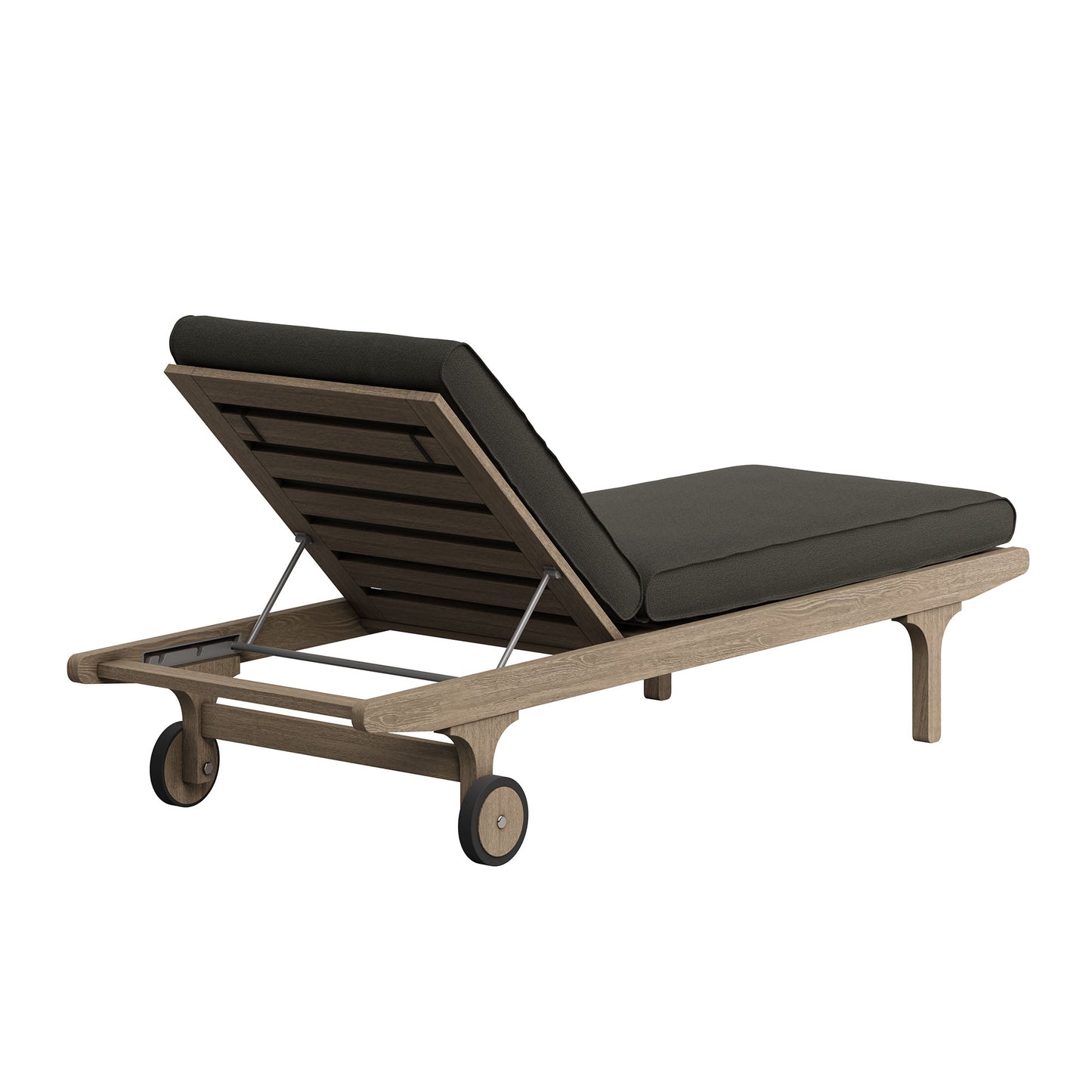 Lark Outdoor Patio Teak Wood 3-Piece Chaise Lounge Furniture Set in Weathered Gray Flint