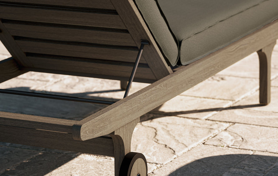 Lark Outdoor Patio Teak Chaise Lounge Chair in Weathered Gray Flint