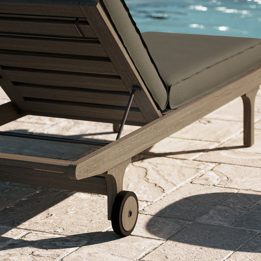 Lark Outdoor Patio Teak Chaise Lounge Chair in Weathered Gray Flint