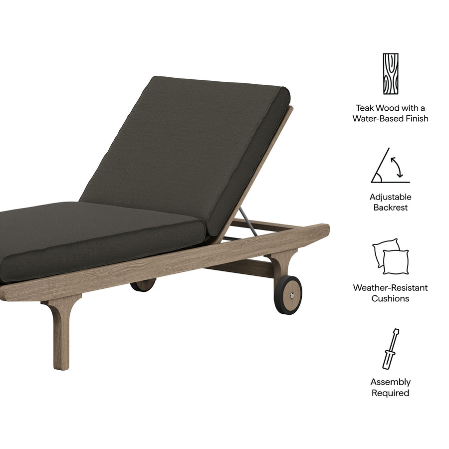 Lark Outdoor Patio Teak Chaise Lounge Chair in Weathered Gray Flint