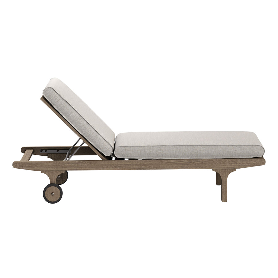 Lark Outdoor Patio Teak Chaise Lounge Chair in Weathered Gray Pebble