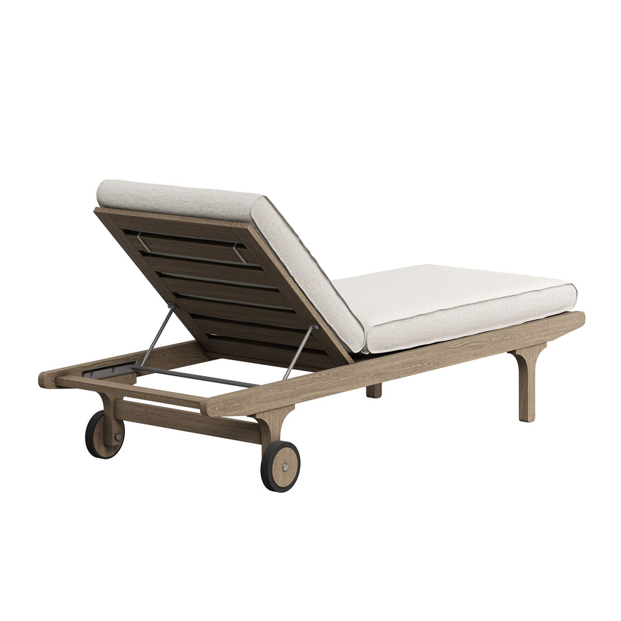 Lark Outdoor Patio Teak Wood 3-Piece Chaise Lounge Furniture Set in Weathered Gray Pebble