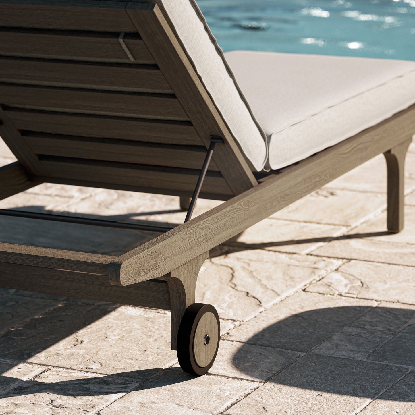 Lark Outdoor Patio Teak Chaise Lounge Chair in Weathered Gray Pebble
