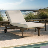 Lark Outdoor Patio Teak Chaise Lounge Chair in Weathered Gray Pebble