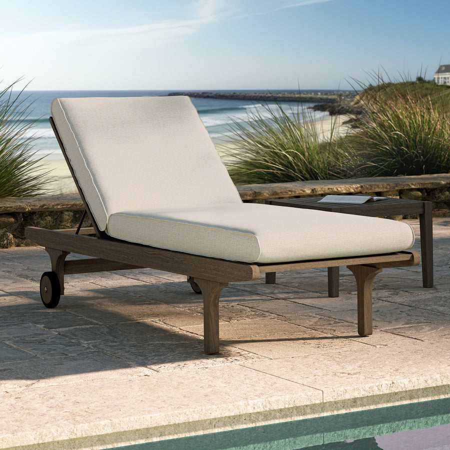 Lark Outdoor Patio Teak Chaise Lounge Chair in Weathered Gray Pebble