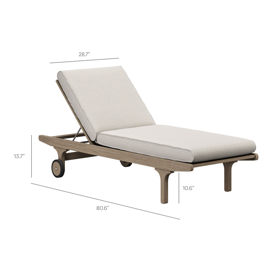 Lark Outdoor Patio Teak Chaise Lounge Chair in Weathered Gray Pebble