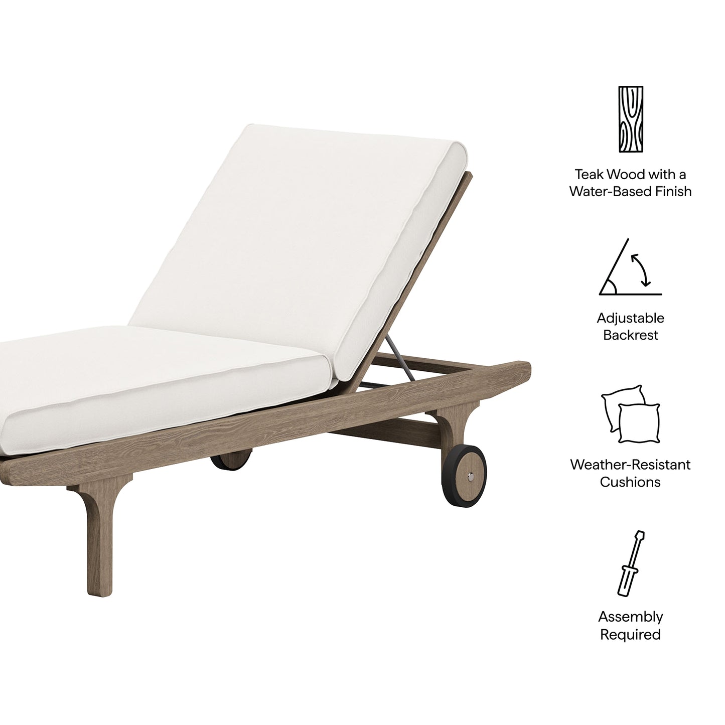 Saratoga Outdoor Patio Teak Chaise Lounge Chair by Furniture For America