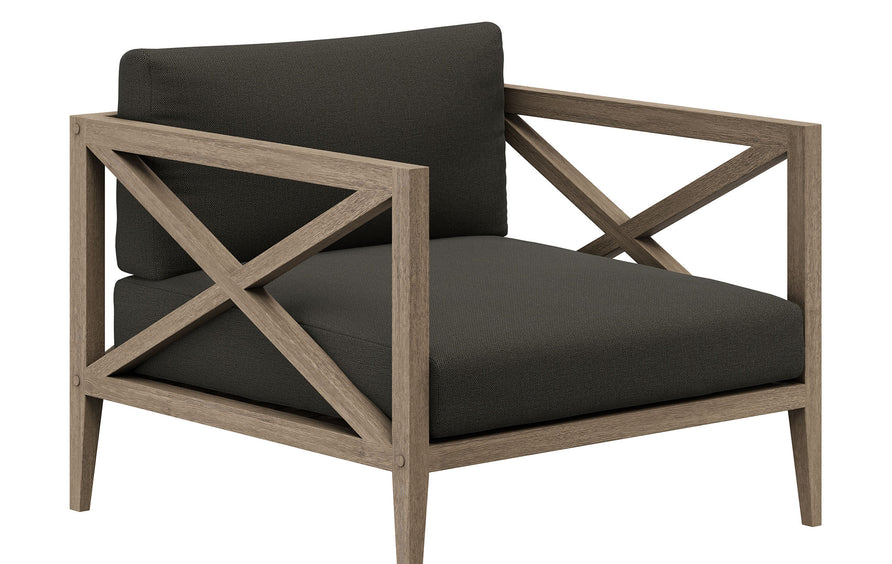 Roan Outdoor Patio Teak Armchair in Weathered Gray Flint