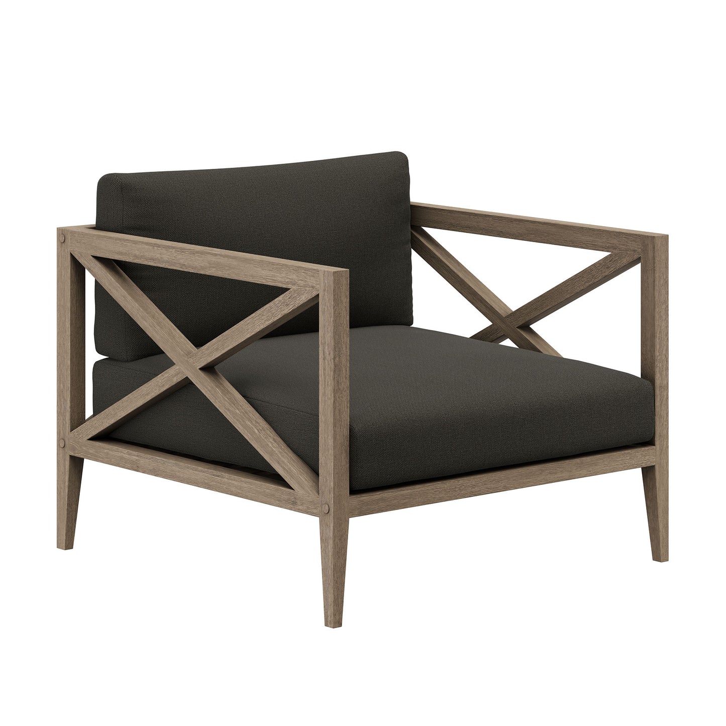 Roan 3-Piece Outdoor Patio Teak Wood Furniture Set with Armchair and Side Table in Weathered Gray Flint
