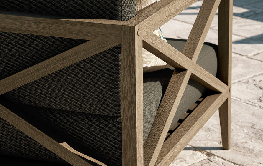 Roan Outdoor Patio Teak Armchair in Weathered Gray Flint