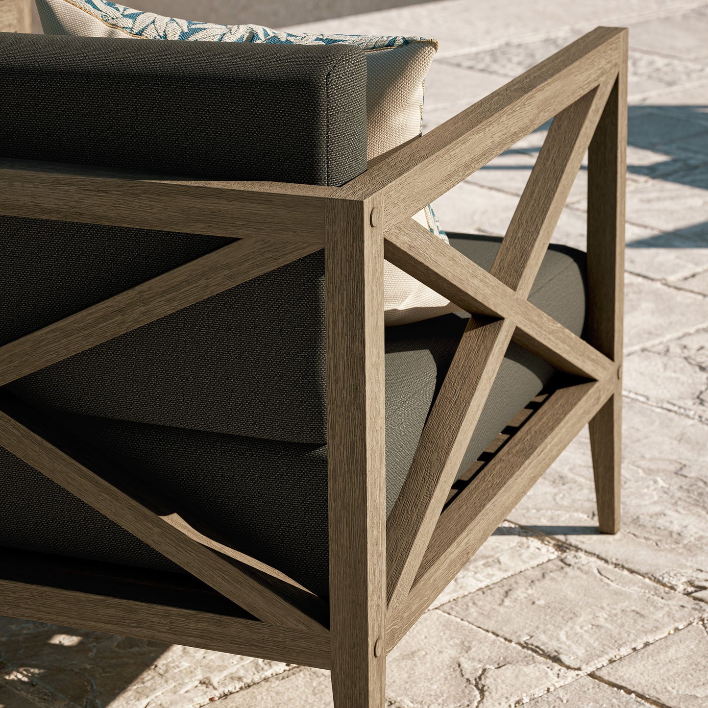 Roan Outdoor Patio Teak Armchair in Weathered Gray Flint