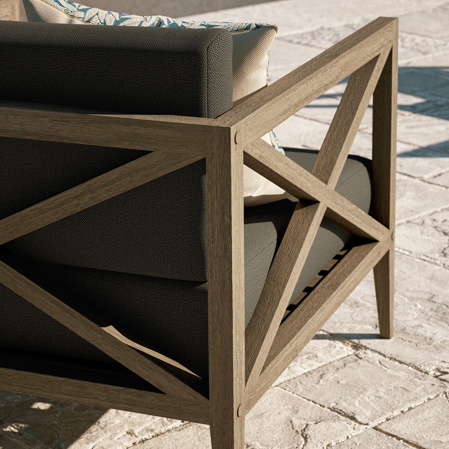 Roan Outdoor Patio Teak Armchair in Weathered Gray Flint