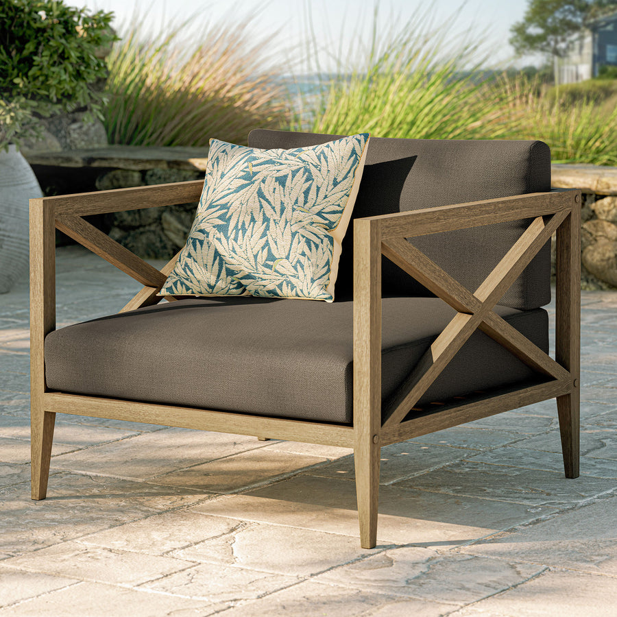 Roan Outdoor Patio Teak Armchair in Weathered Gray Flint