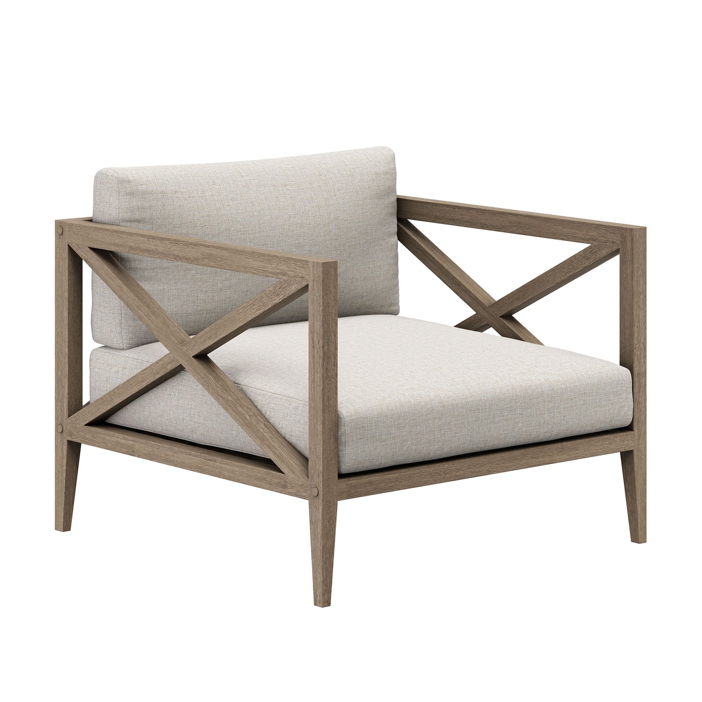 Roan Outdoor Patio Teak Armchair in Weathered Gray Pebble