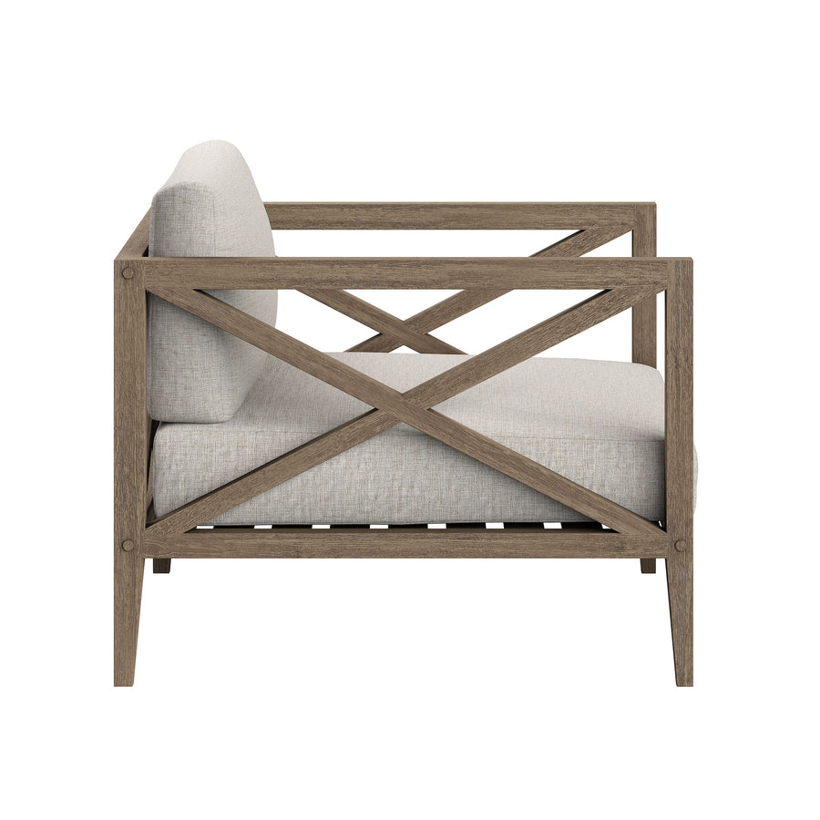 Roan Outdoor Patio Teak Armchair in Weathered Gray Pebble
