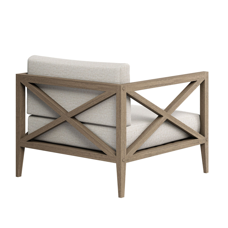 Roan Outdoor Patio Teak Armchair in Weathered Gray Pebble