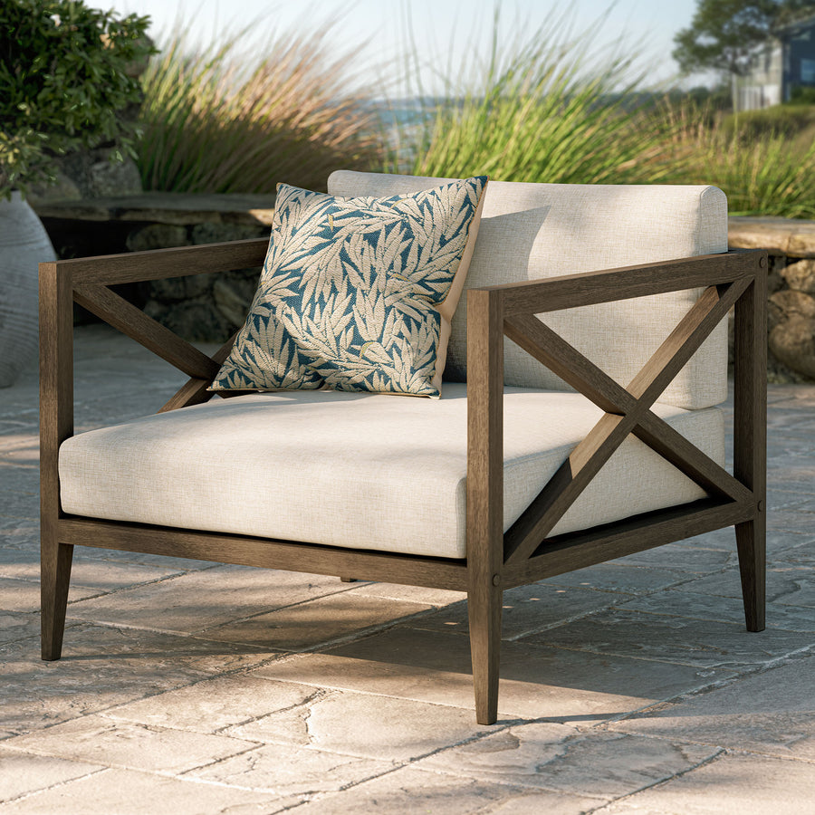 Roan Outdoor Patio Teak Armchair in Weathered Gray Pebble