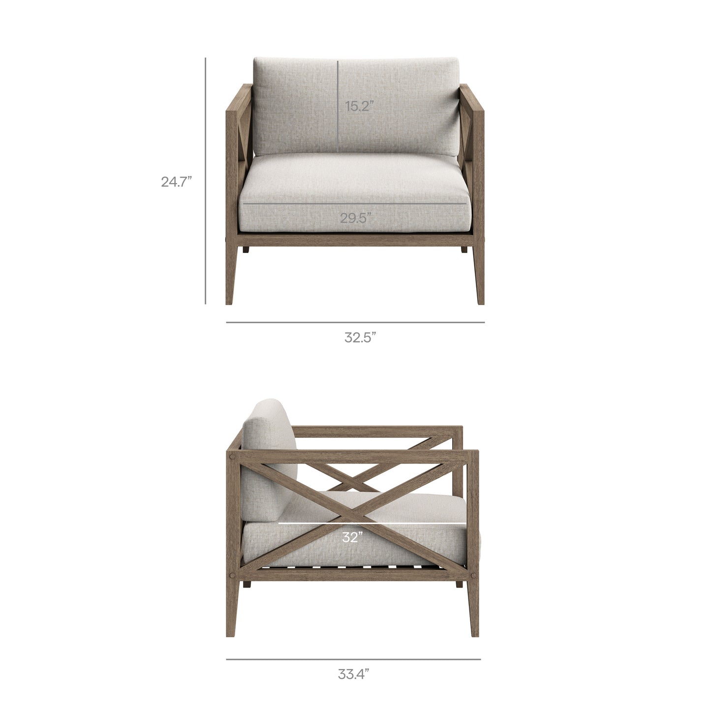 Roan Outdoor Patio Teak Armchair in Weathered Gray Pebble