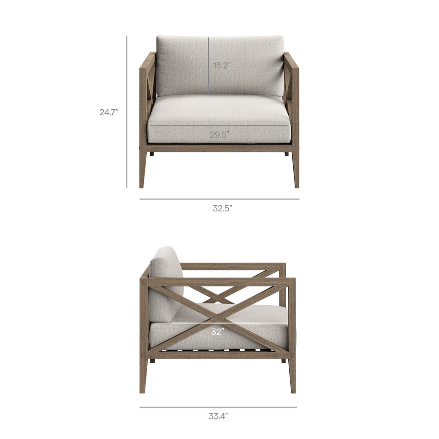 Roan Outdoor Patio Teak Armchair in Weathered Gray Pebble