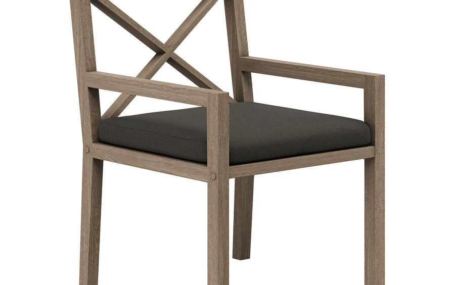 Roan Outdoor Patio Teak Dining Armchair in Weathered Gray Flint