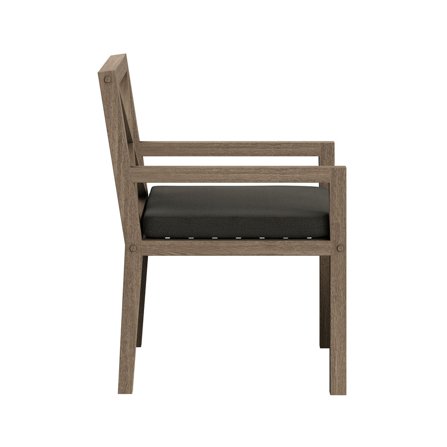 Roan Outdoor Patio Teak Dining Armchair in Weathered Gray Flint