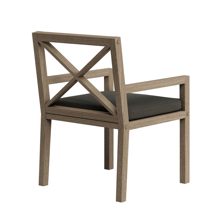 Roan Outdoor Patio Teak Dining Armchair in Weathered Gray Flint