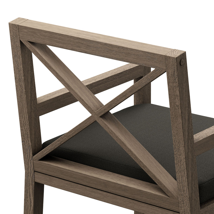 Roan Outdoor Patio Teak Dining Armchair in Weathered Gray Flint