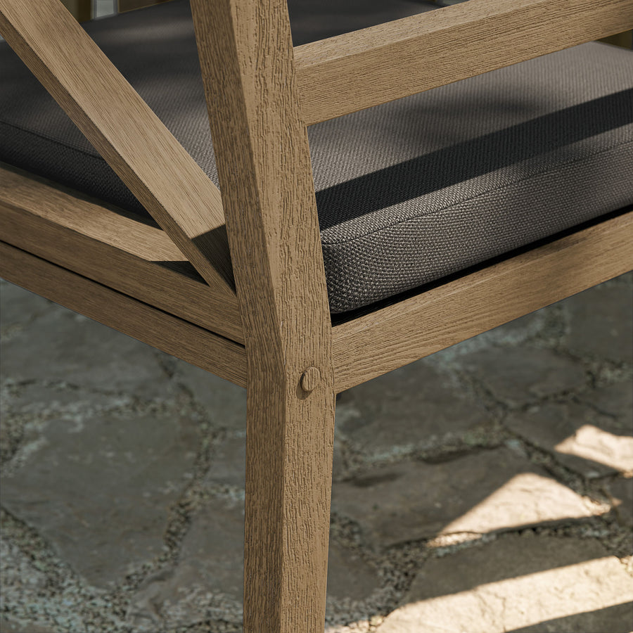 Roan Outdoor Patio Teak Dining Armchair in Weathered Gray Flint