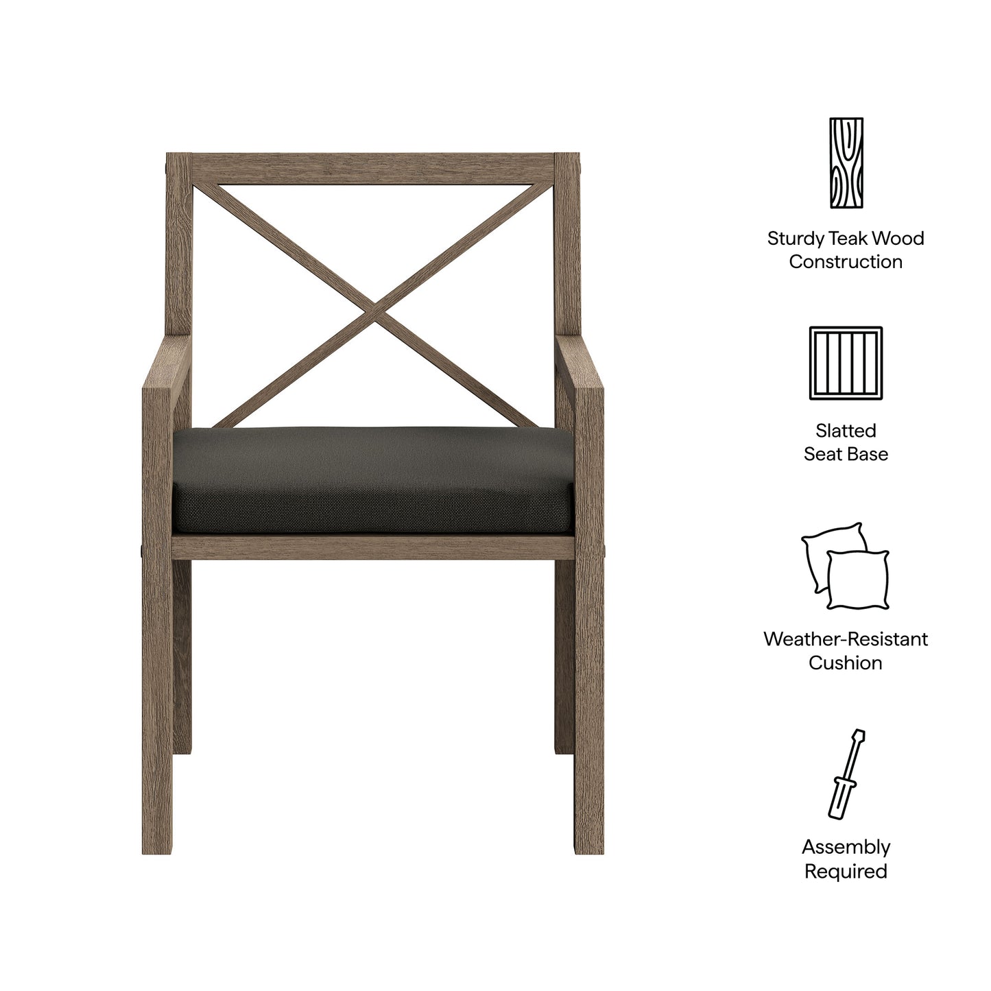 Northlake Outdoor Patio Teak Dining Armchair by Furniture For America