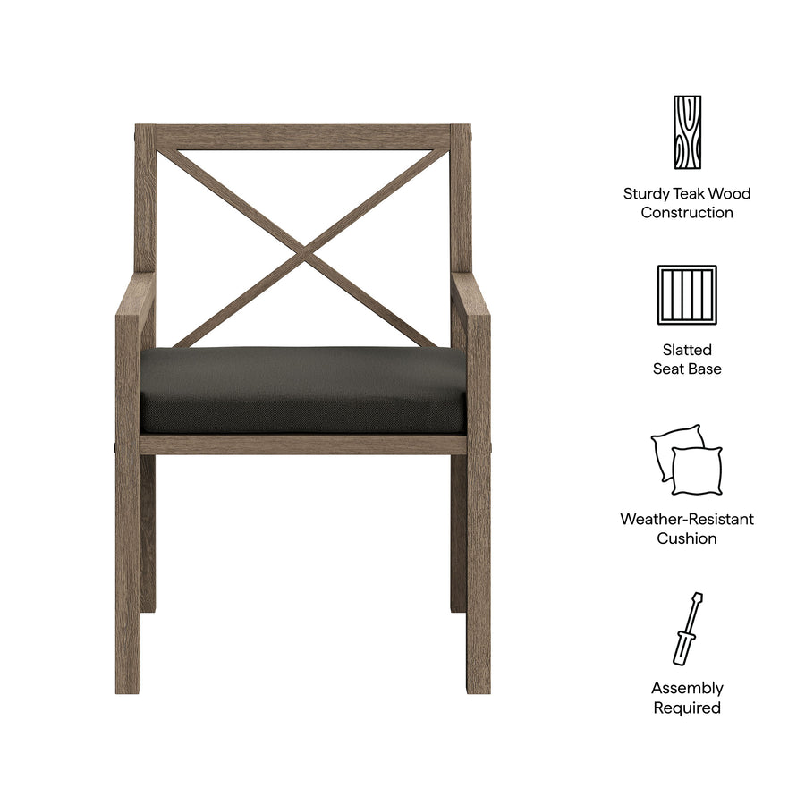 Roan Outdoor Patio Teak Dining Armchair in Weathered Gray Flint