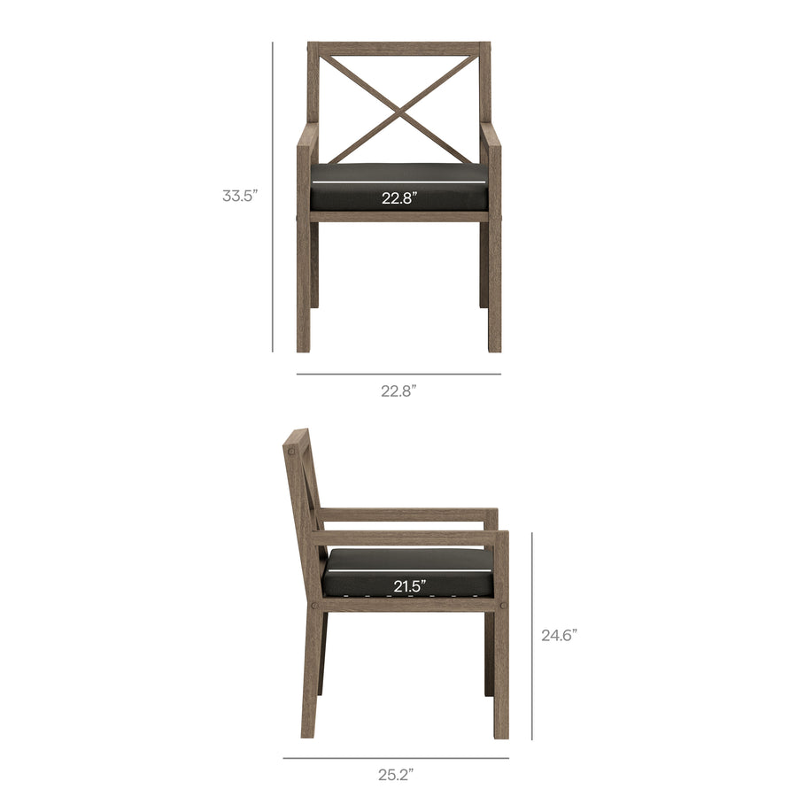 Roan Outdoor Patio Teak Dining Armchair in Weathered Gray Flint