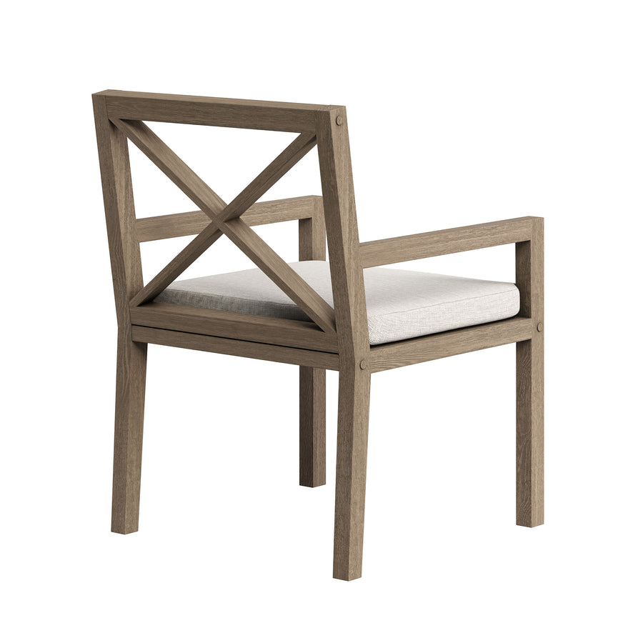 Roan Outdoor Patio Teak Dining Armchair in Weathered Gray Pebble