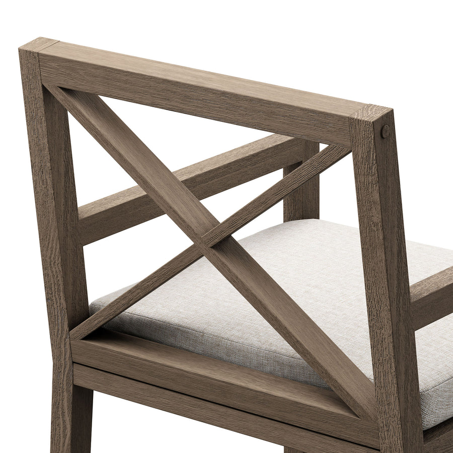 Roan Outdoor Patio Teak Dining Armchair in Weathered Gray Pebble