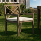 Roan Outdoor Patio Teak Dining Armchair in Weathered Gray Pebble