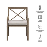 Roan Outdoor Patio Teak Dining Armchair in Weathered Gray Pebble