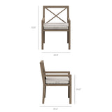 Roan Outdoor Patio Teak Dining Armchair in Weathered Gray Pebble