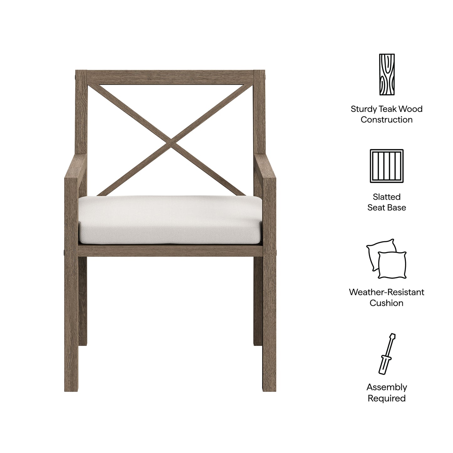 Northlake Outdoor Patio Teak Dining Armchair by Furniture For America