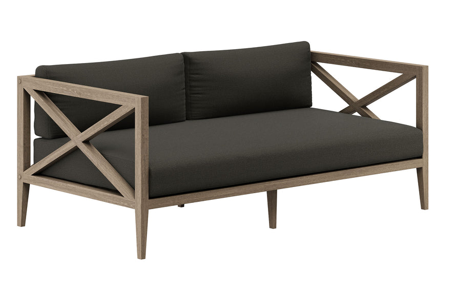 Roan Outdoor Patio Teak Loveseat in Weathered Gray Flint