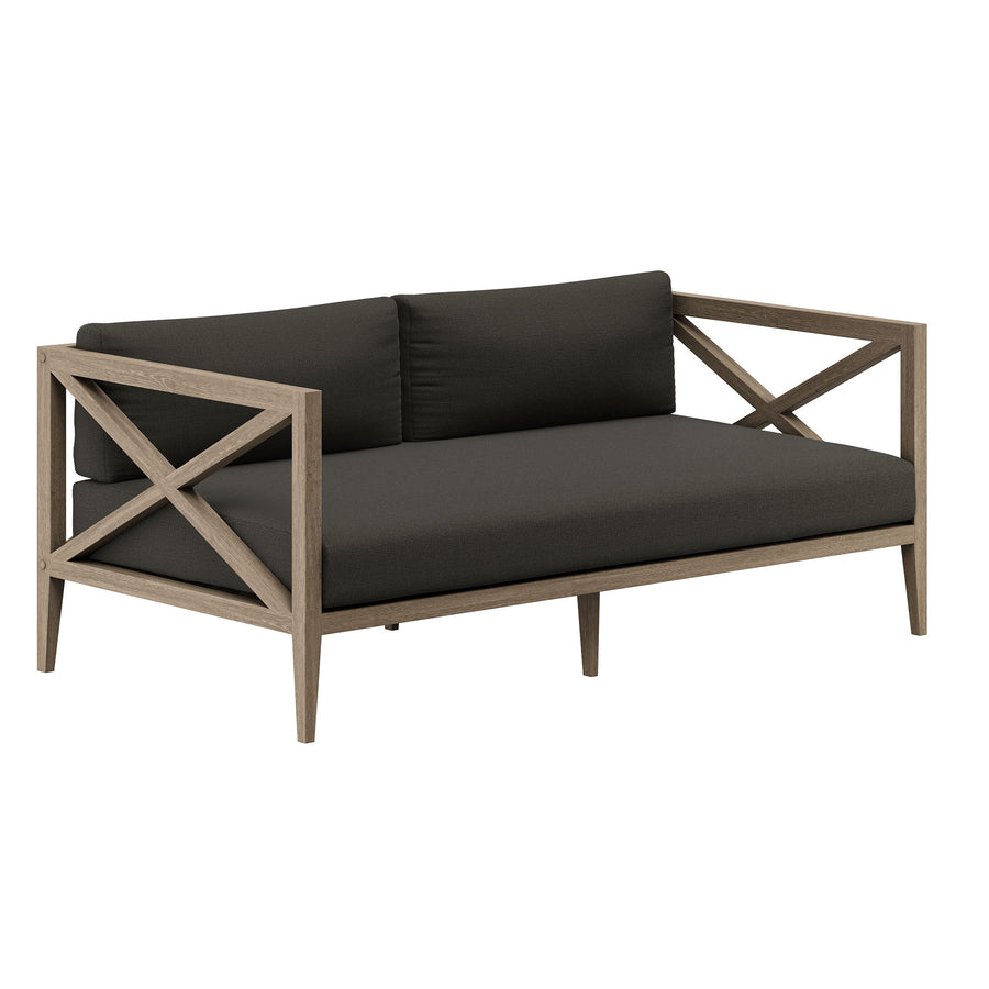 Roan Outdoor Patio Teak Loveseat in Weathered Gray Flint