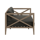 Roan Outdoor Patio Teak Wood Loveseat and Ottoman Set in Weathered Gray Flint