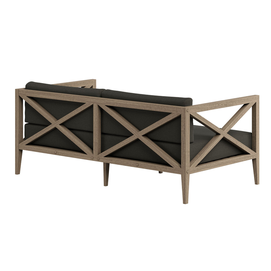 Roan Outdoor Patio Teak Loveseat in Weathered Gray Flint