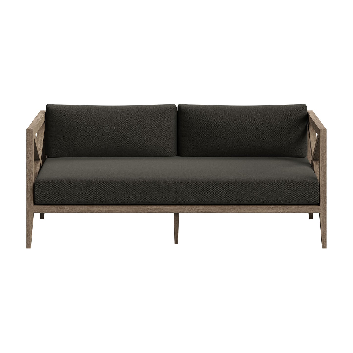 Roan Outdoor Patio Teak Wood Loveseat and Ottoman Set in Weathered Gray Flint