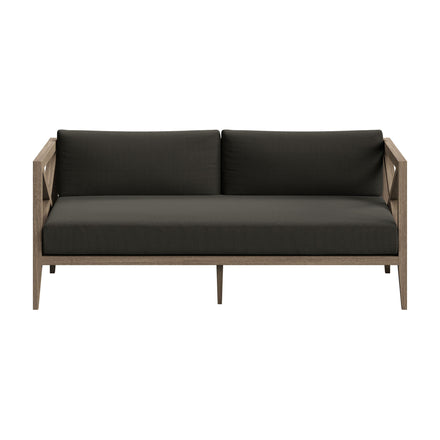 Northlake Outdoor Patio Teak Wood Loveseat and Ottoman Set in Weathered Gray Flint