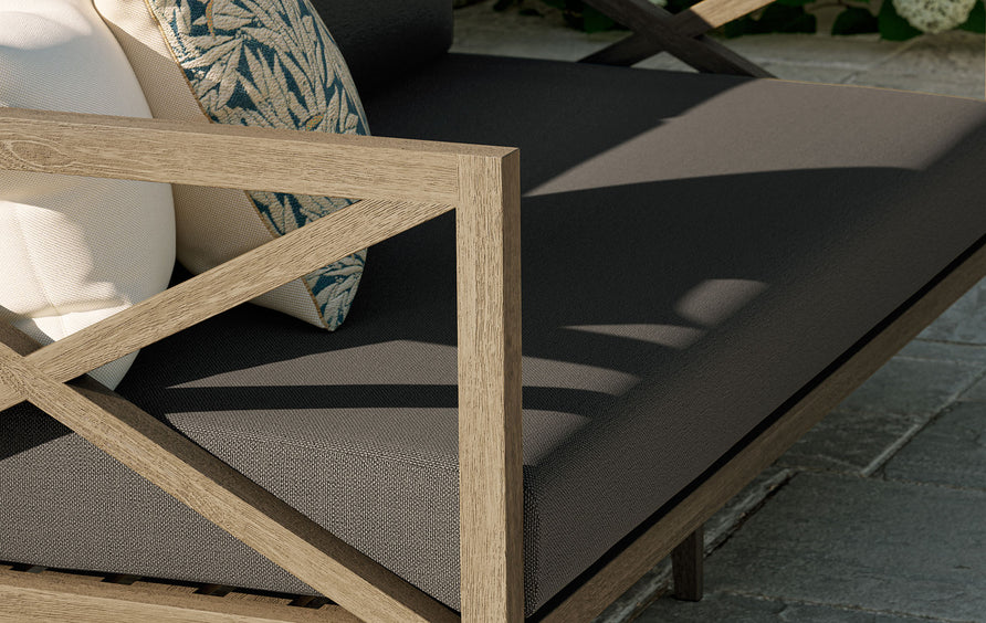 Roan Outdoor Patio Teak Loveseat in Weathered Gray Flint