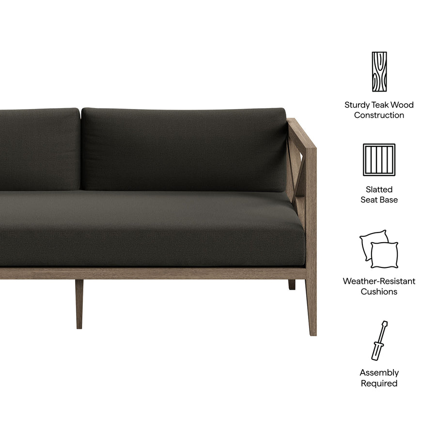 Roan Outdoor Patio Teak Loveseat in Weathered Gray Flint