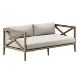 Roan Outdoor Patio Teak Loveseat in Weathered Gray Pebble